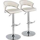 Jie Adjustable Swivel Bar Stool in Chrome & White Leatherette (Set of 2)